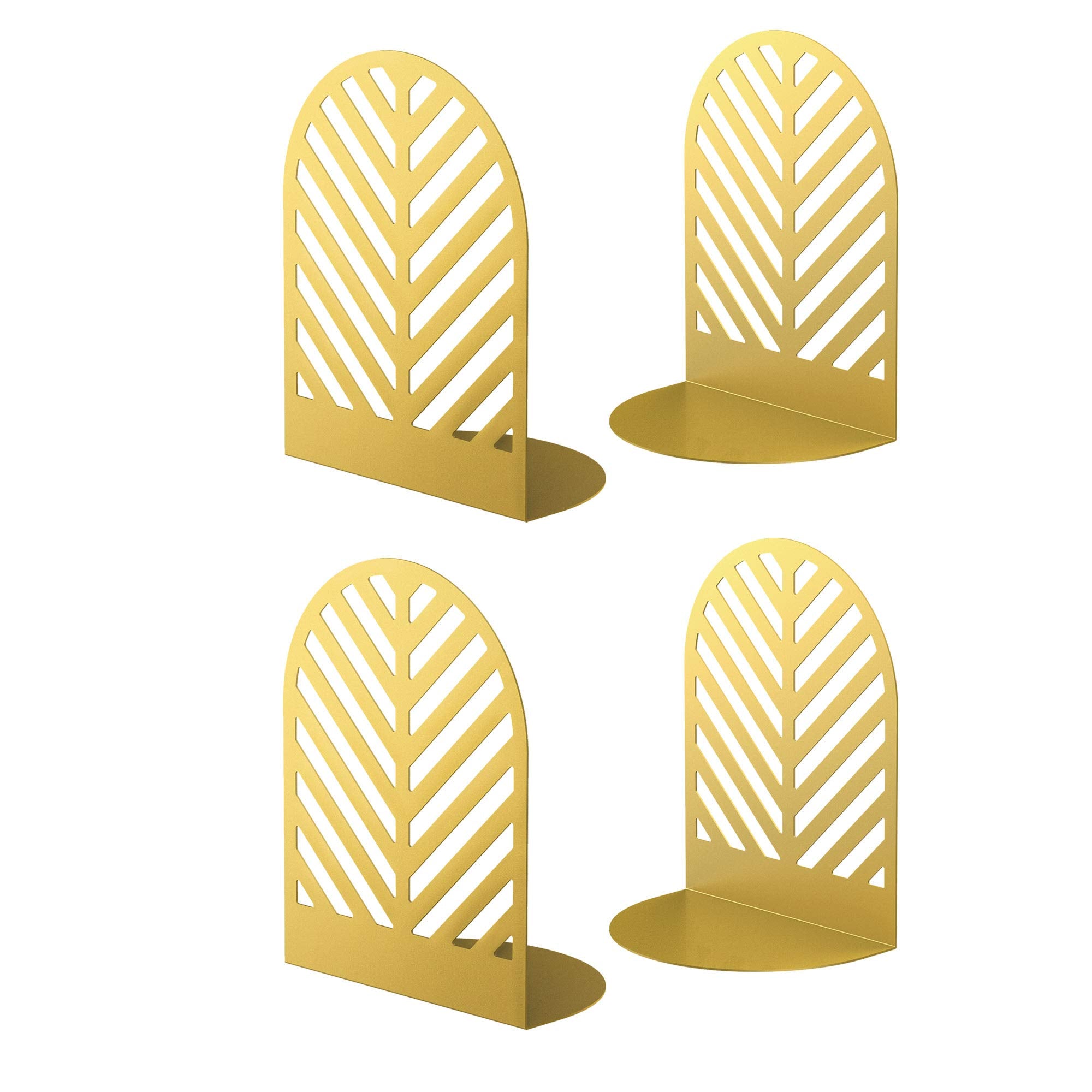 Qiming Leaf Gold Bookends For Books,2 Pair Metal Book Holders For Office Shelves Adults & Kids Gift(Gold*2)
