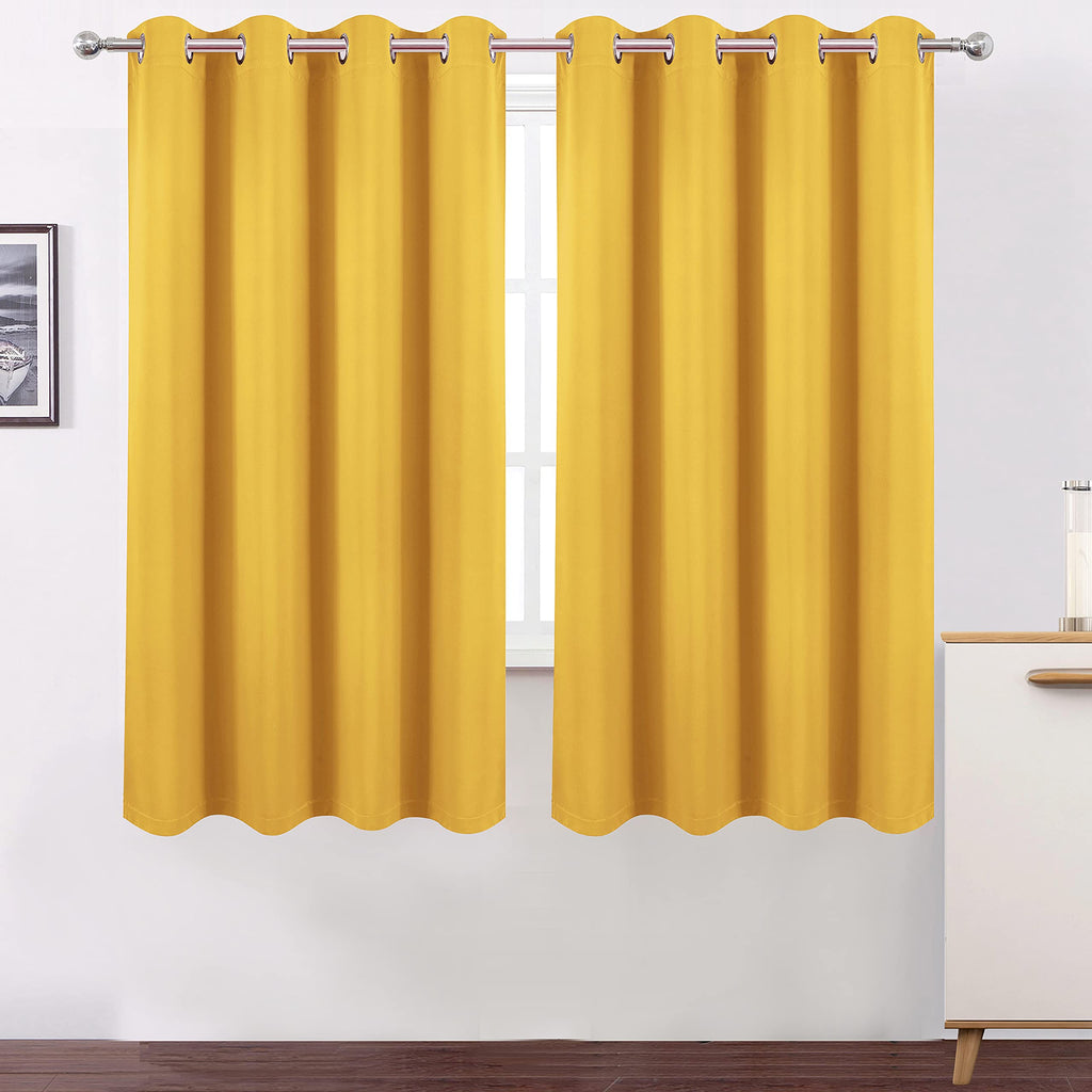 Lemomo 100% Blackout Curtains 52 X 72 Inch/Yellow Curtains 2 Panels With Black Lining Room Darkening Thermal Insulated Bedroom C