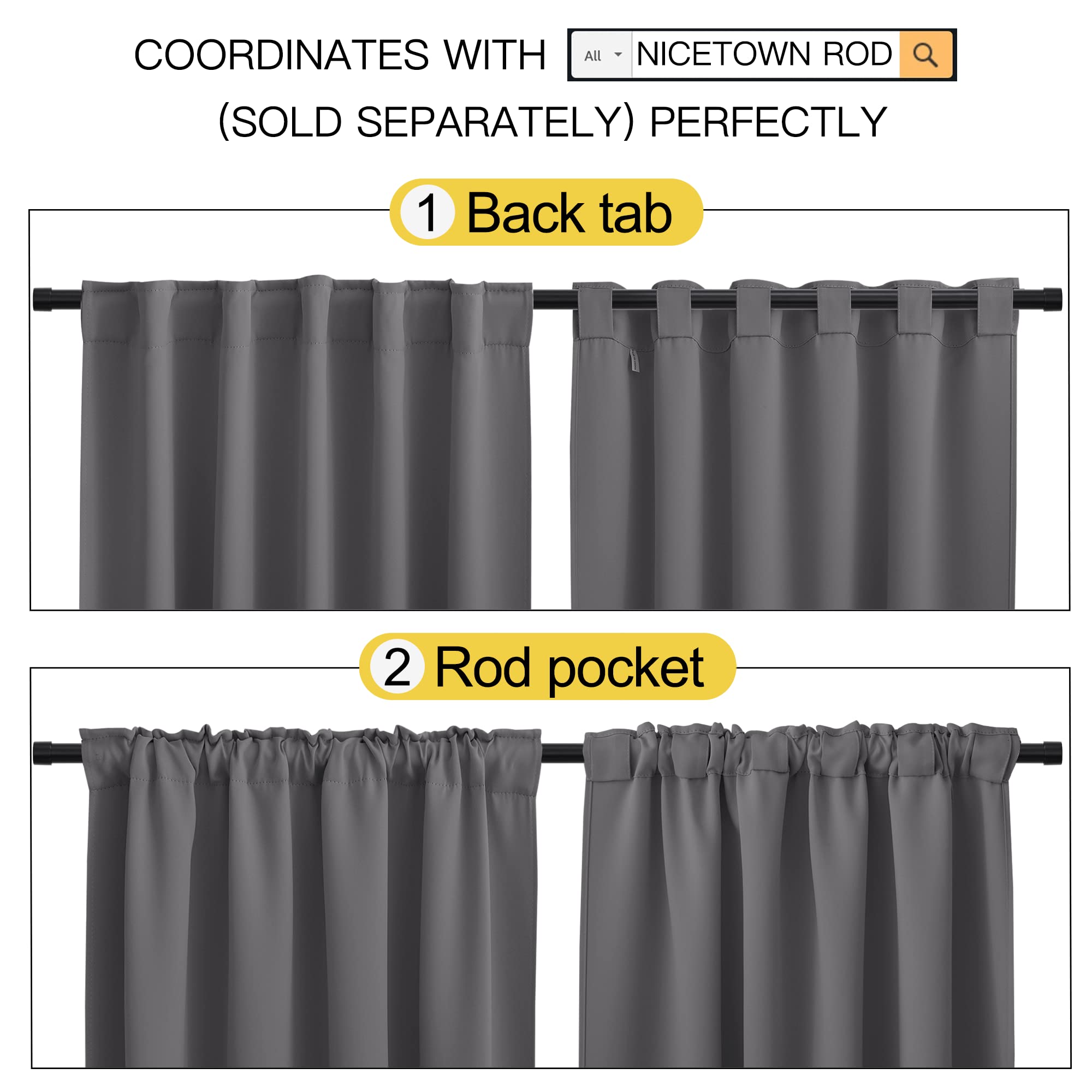 Nicetown Blackout Window Curtains For Camper - (Grey Color) 42X40 Inch, 2 Panels Set, Thermal Insulated Room Darkening Blackout Drapes/Draperies With Rod Pocket & Back Tab For Loft
