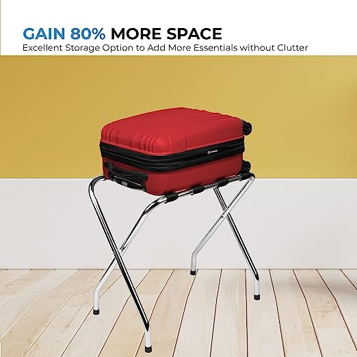 Foldable X-Shape Luggage Rack with Nylon Straps & Rubber Feet, Chrome Finish