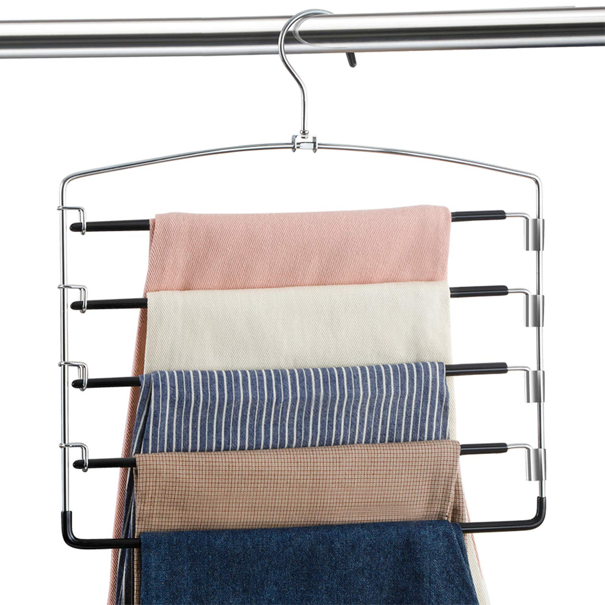 FeeraHozer Pants Hangers Non Slip 3 Pack Space Saving Hangers Multi-Layer Swing Arm Pants Hanger Stainless Steel Space Saver Han