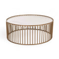 Benjara Round Slated Metal Coffee Table With Faux Marble Tray Top, Gold And White