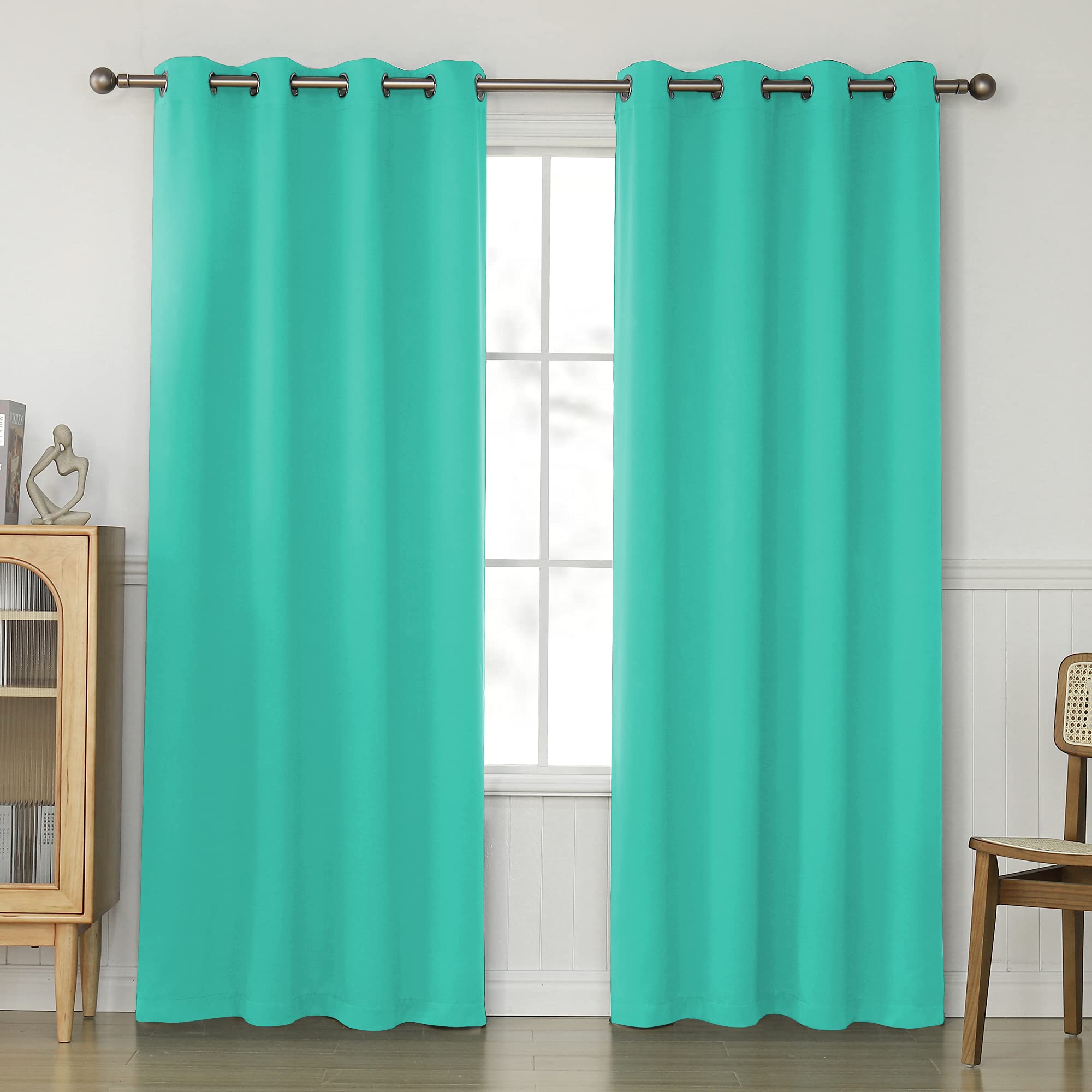 Keqiaosuocai Turquoise Blackout Curtains 84 Inches Long For Living Room - Grommet Room Darkening Thermal Insulated Teal Green Cu