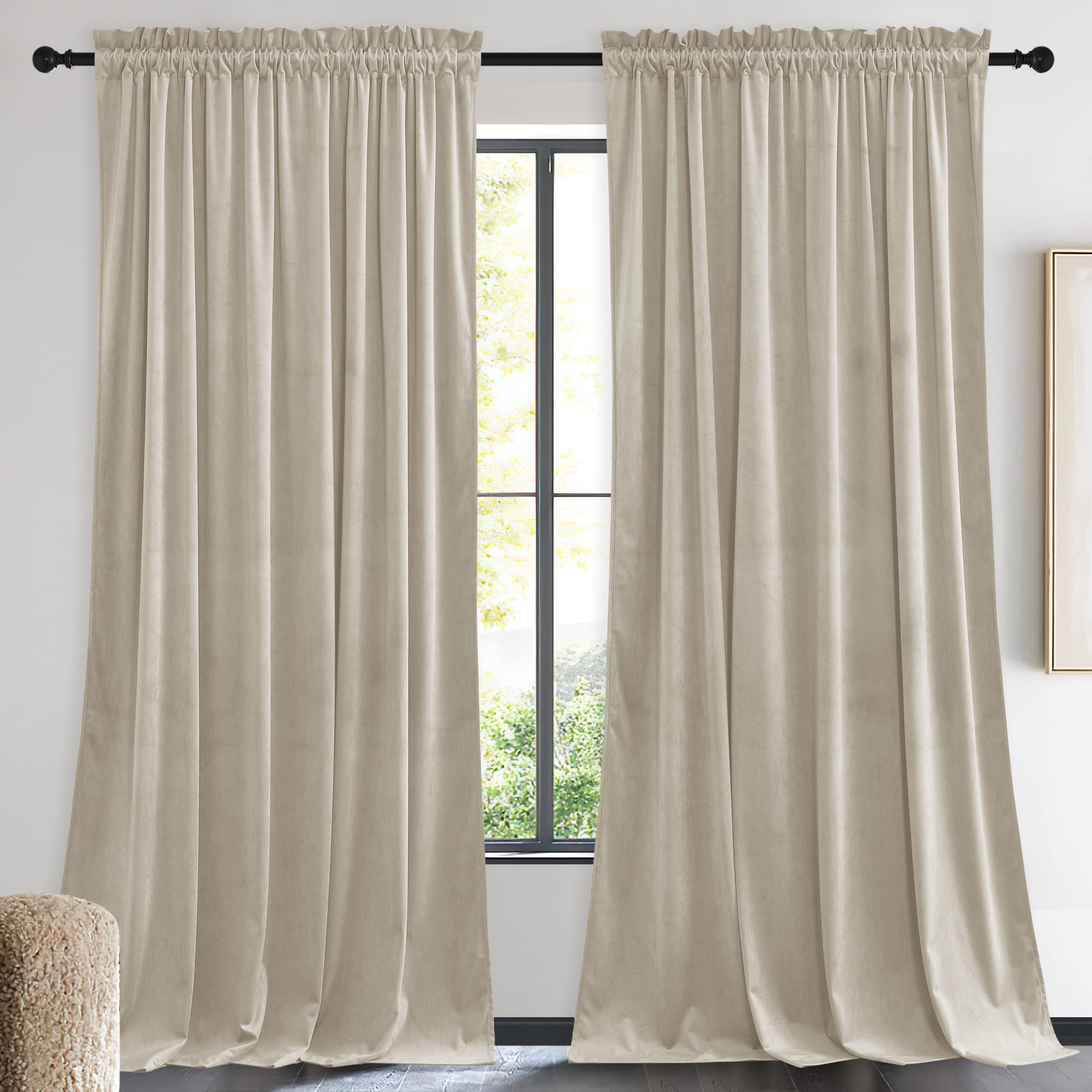 Nicetown Camel Room Darkening Velvet Curtains, Velvet Drapes Bedroom Window Curtains 90 Inch Long, Living Room Rod Pocket Window