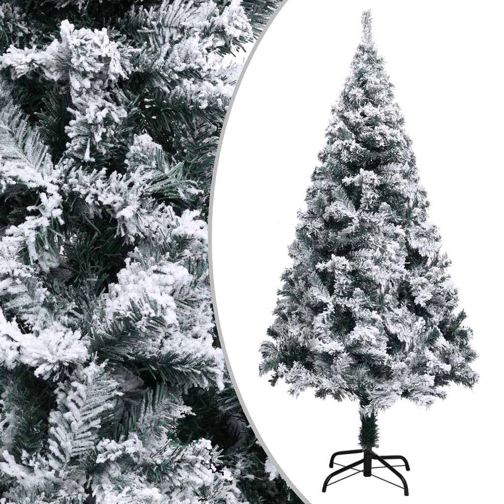 vidaXL 4ft Green Flocked Snow Artificial Christmas Tree - Lifelike PVC Material with Sturdy Steel Stand - for Indoor and Outdoor Holiday Decorations