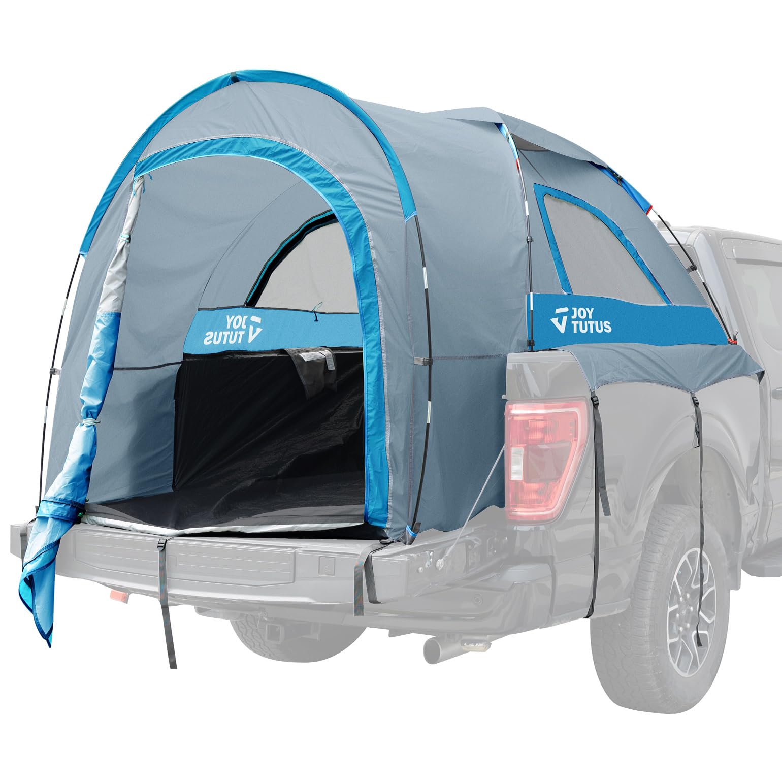 JOYTUTUS Truck Tent with Rainfly 5.5Ft-5.8Ft, Straight Spacious Truck Bed Tent with Sky View Mesh, Waterproof PU2000mm Double La