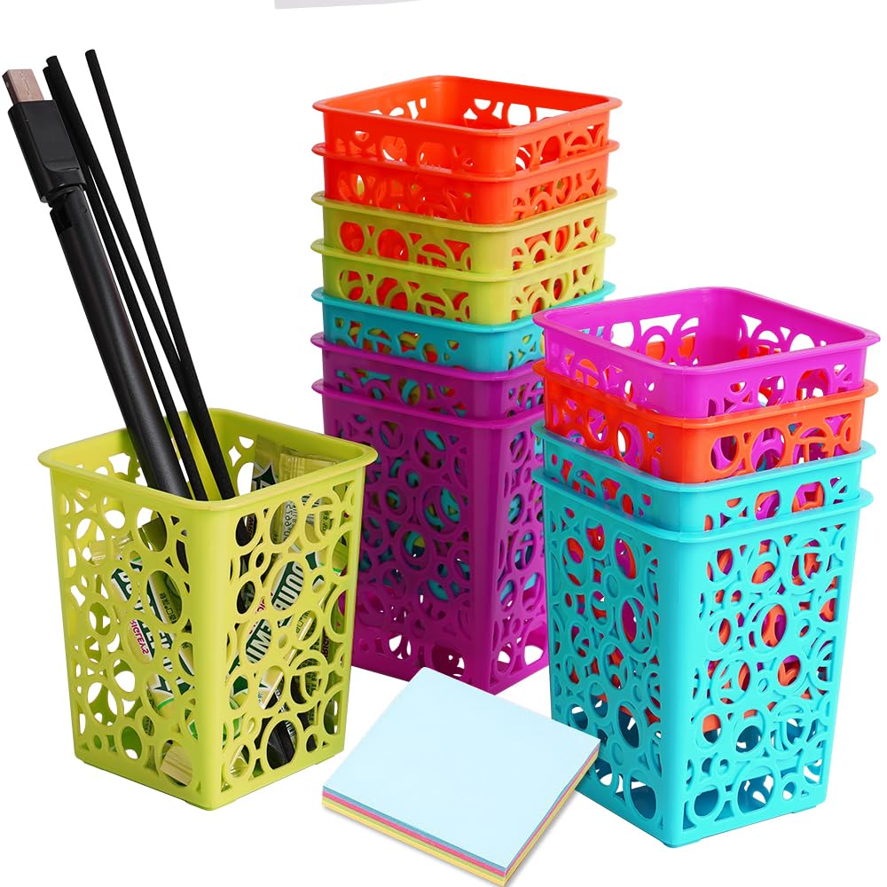 Ielek Pencil Holder Pen Cups, Colorful Office Desktop Storage Organizer Square Classroom Pen Pencil Holder Basket For Desk, Pack
