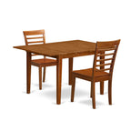 East West Furniture MILA3-SBR-W 3 Piece Dining Table Set for Small Spaces Contains a Rectangle Dining Room Table with Butterfly Leaf and 2 Wooden Seat Chairs, 36x54 Inch, Saddle Brown