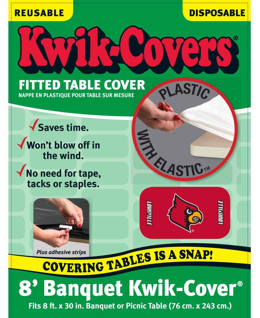 Collegiate Kwik-Covers Rectangle Plastic Table Covers, Bundle Of 2 (University Of Louisville, 8')