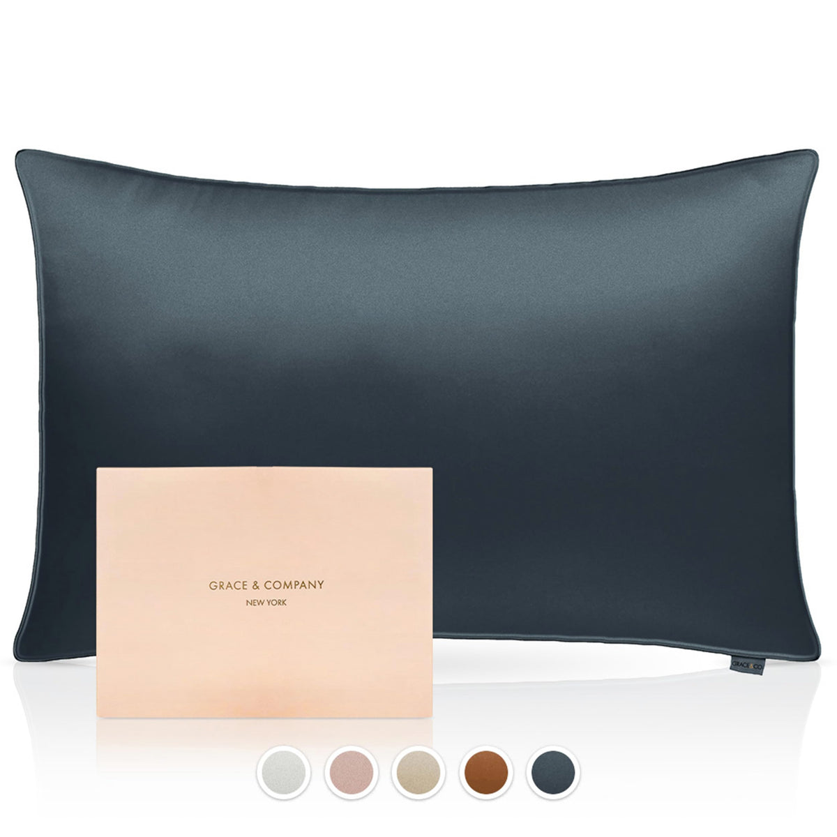 Grace & Company Silky Satin Pillowcase For Hair & Skin, Oeko-Tex Certified Satin Silk Pillowcase With Zipper - Ultra Smooth Blac