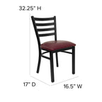 Flash Furniture HERCULES Series Black Ladder Back Metal Restaurant Chair - Burgundy Vinyl Seat