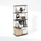 Furinno Wire 5-Tier Industrial Style Metal Frame Bookcase, Display Shelf, 24 Wide, Finn Oak
