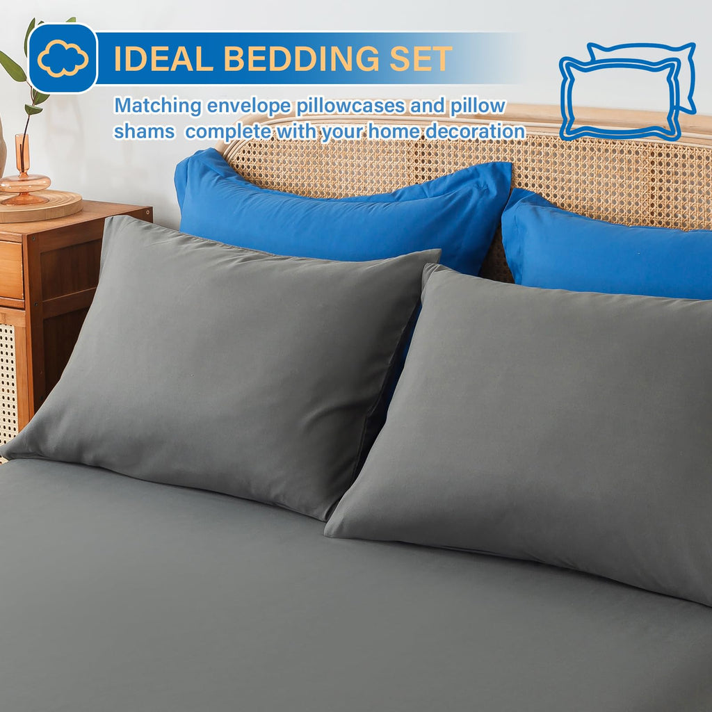 Cosybay Bed In A Bag Queen Comforter Sets 7Pcs All Season Solid Down Alternative Bedding Sets Blue And Grey With Comforter, Pill