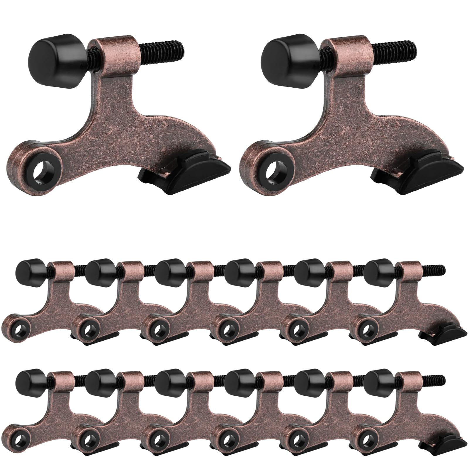 Obtanim 12 Pack Hinge Pin Door Stopper Heavy Duty Metal Adjustable Door Stops With Rubber Bumper Tips (Brown)