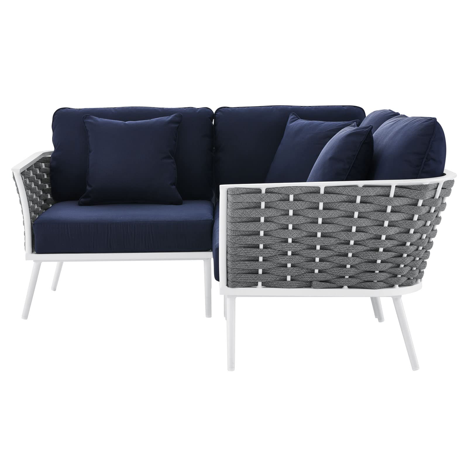 Modway Stance Outdoor Patio Woven Rope Aluminum, Small Sectional Sofa, White Navy