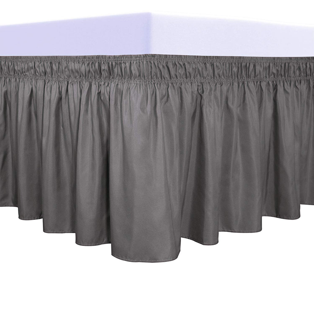 Purefit Wrap Around Ruffled Bed Skirt With Adjustable Elastic Belt - 18 Inch Drop Easy To Put On, Wrinkle Free Bedskirt Dust Ruffles, Bed Frame Cover For Twin,Twin Xl And Full Size Beds, Dark Gray