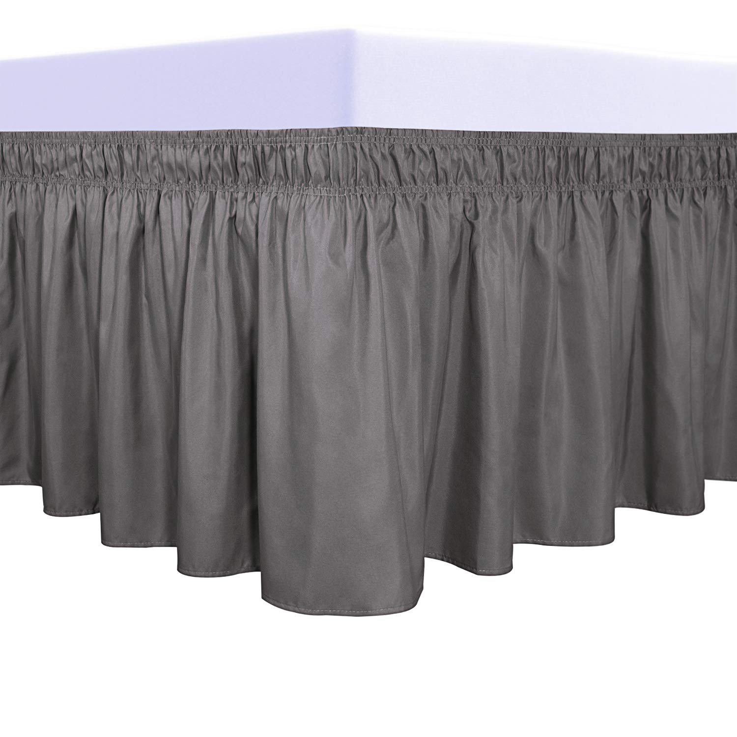 Purefit Wrap Around Ruffled Bed Skirt With Adjustable Elastic Belt - 14 Inch Drop Easy To Put On, Wrinkle Free Bedskirt Dust Ruffles, Bed Frame Cover For Twin,Twin Xl And Full Size Beds, Dark Gray