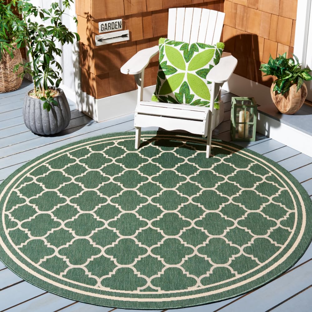 Safavieh Courtyard Collection 6'7'' Round Dark Green/Beige Cy6918 Moroccan Trellis Geometric Indoor/ Outdoor -Waterproof Easy -Cleaning Patio Backyard Mudroom Area -Rug
