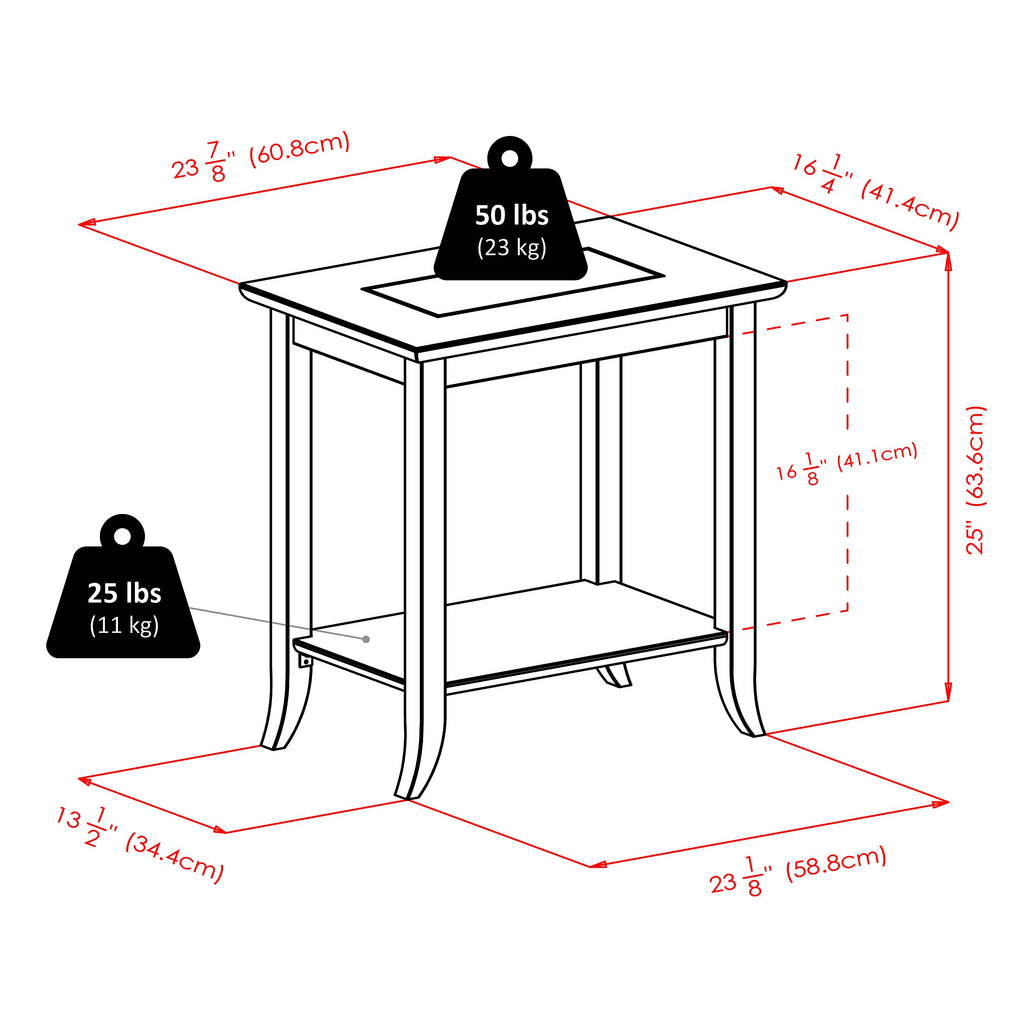 Winsome Genoa 25.04 x 23.94 x 16.3-Inch Composite Wood End Table With Glass Top, Dark Brown (92419)