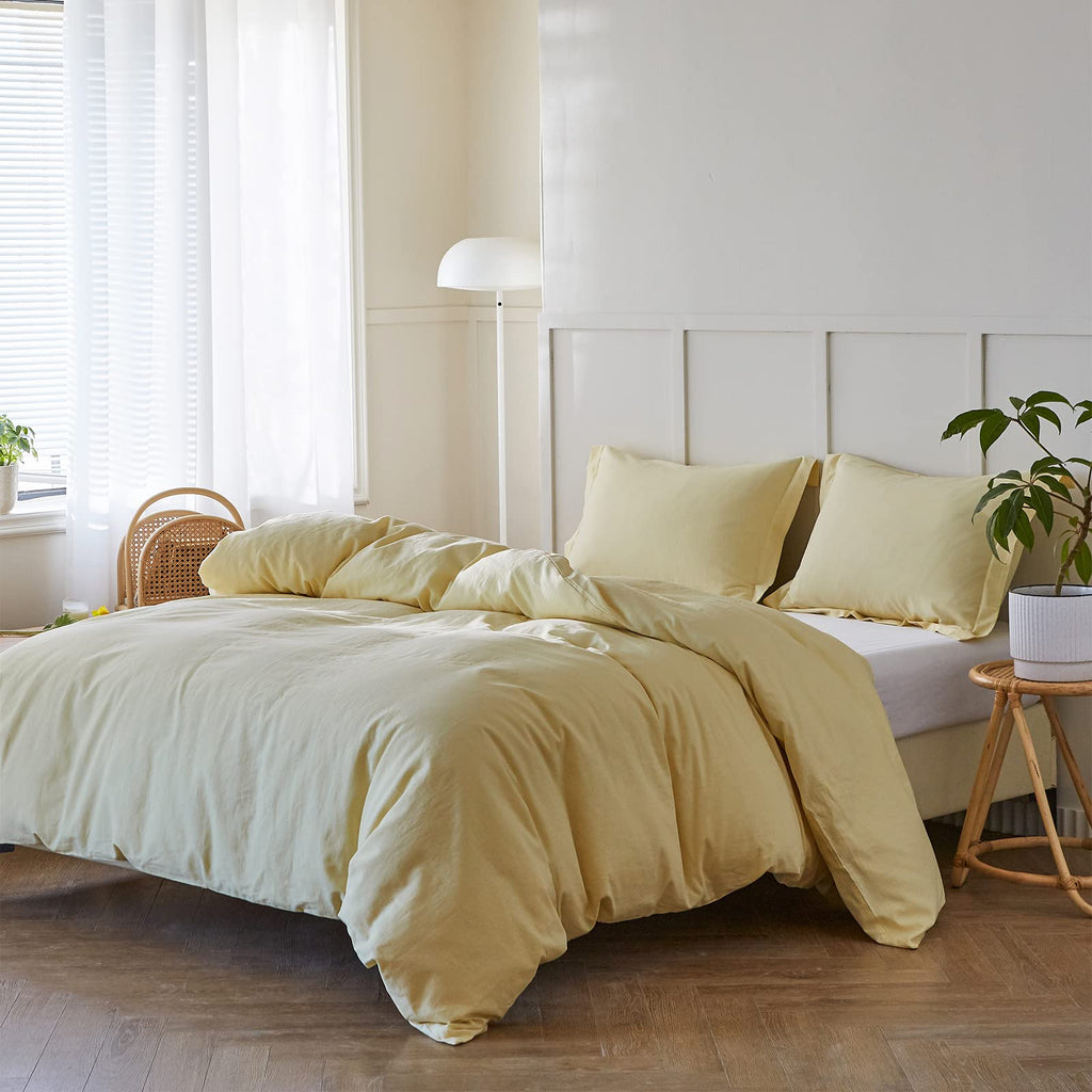 Simple&Opulence French Linen Duvet Cover Set - Twin Size(68'' X 86'')- 2 Pieces (1 Comforter Cover,1 Pillowcase)- Natural Flax C