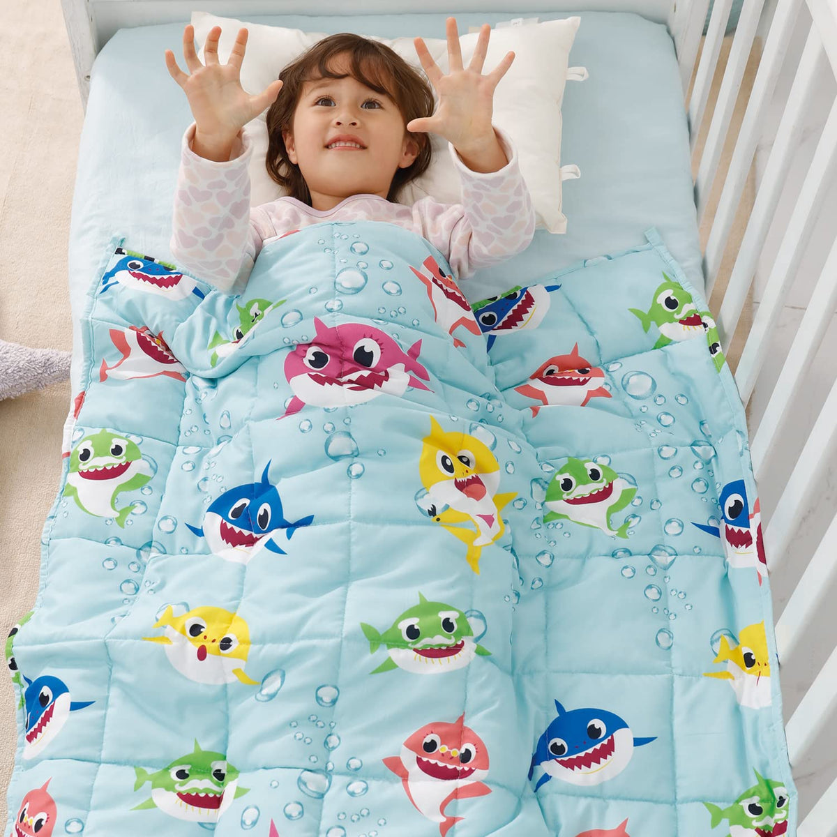Kivik Toddler Weighted Blanket 3 Lbs For Kids, Children Heavy Blanket Throw Cute Shark Pattern, Calming & Restful Sleeping, Gree