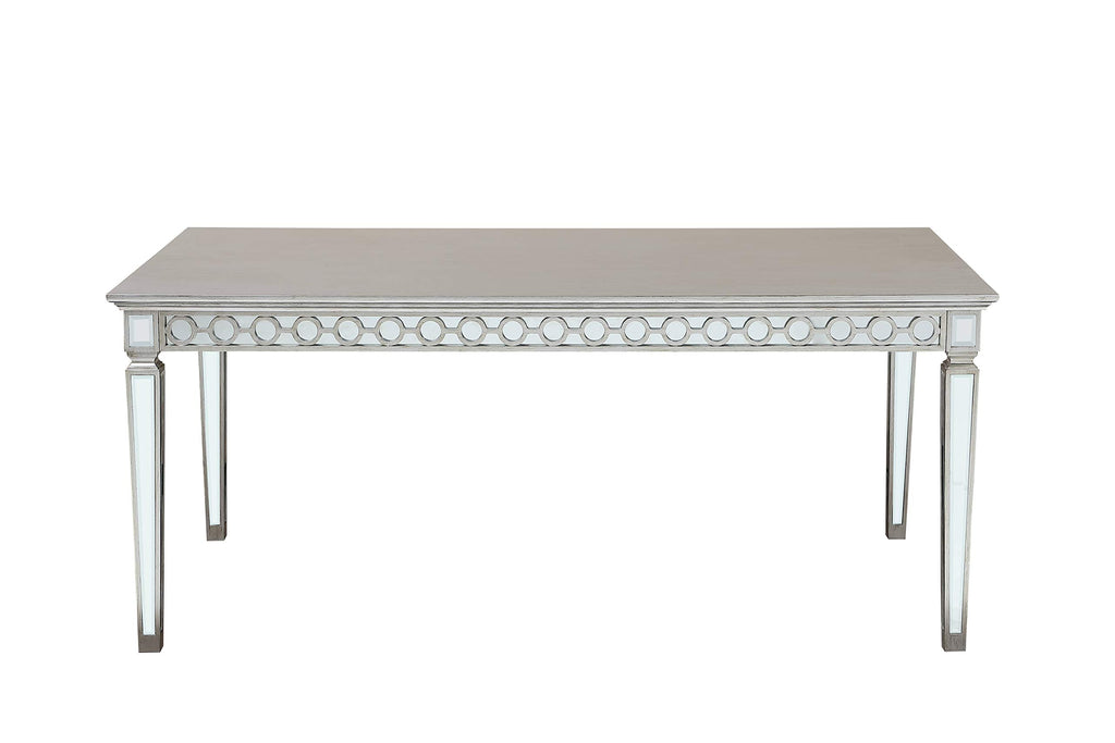 Acme Varian Rectangular Dining Table in Mirrored and Antique Platinum