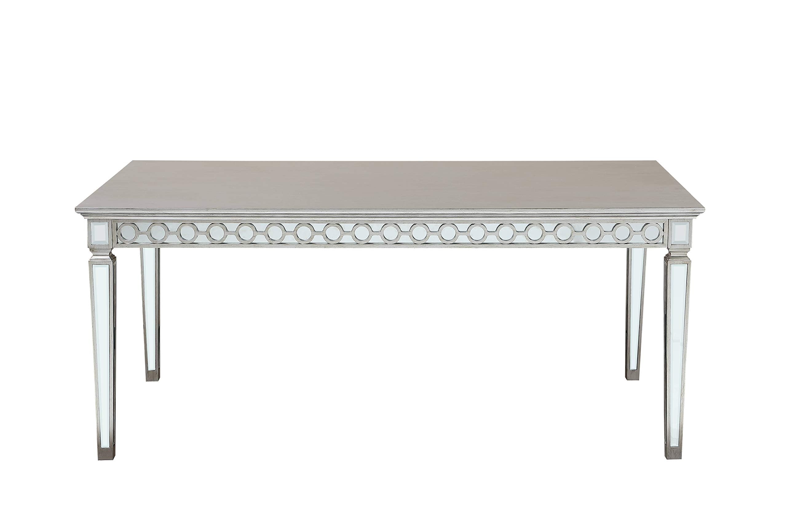 Acme Varian Rectangular Dining Table in Mirrored and Antique Platinum