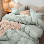 Moomee Bedding Duvet Cover Set 100% Washed Cotton Linen Like Textured Breathable Durable Soft Comfy (Sage Green, King)