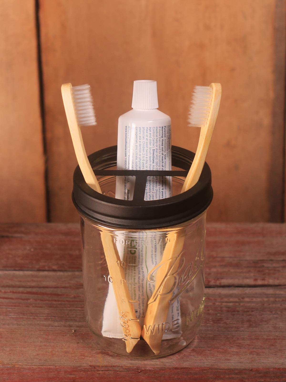 Jarmazing Products Mason Jar Toothbrush Holder Lid - Black - For Wide Mouth Jars - Made From Rust-Proof Stainless Steel