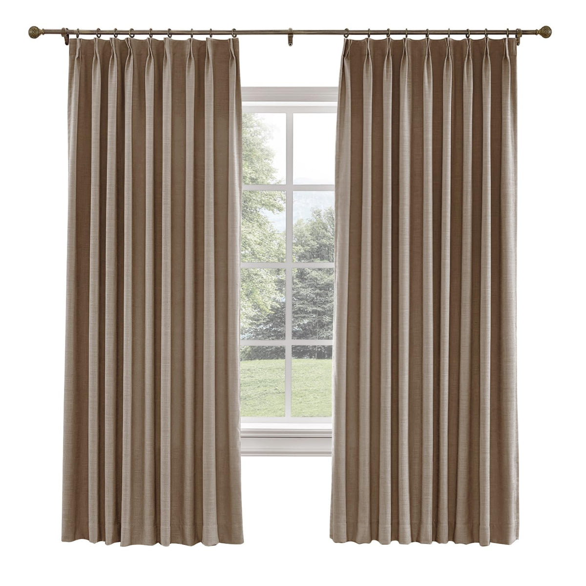 Twopages 150 W X 102 L Inch Pinch Pleat Darkening Drape Faux Linen Curtain With Blackout Lining Drapery Panel For Living Room Be
