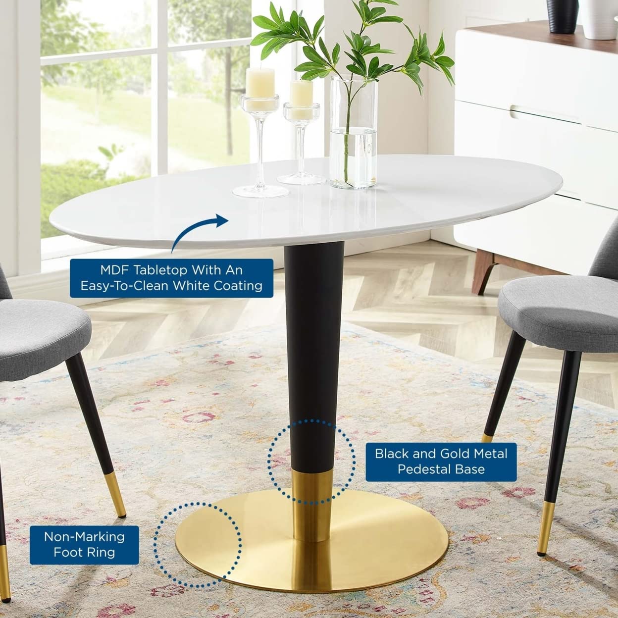 Modway EEI-5141-GLD-WHI Zinque 48&quot; Oval Dining Table, Gold White