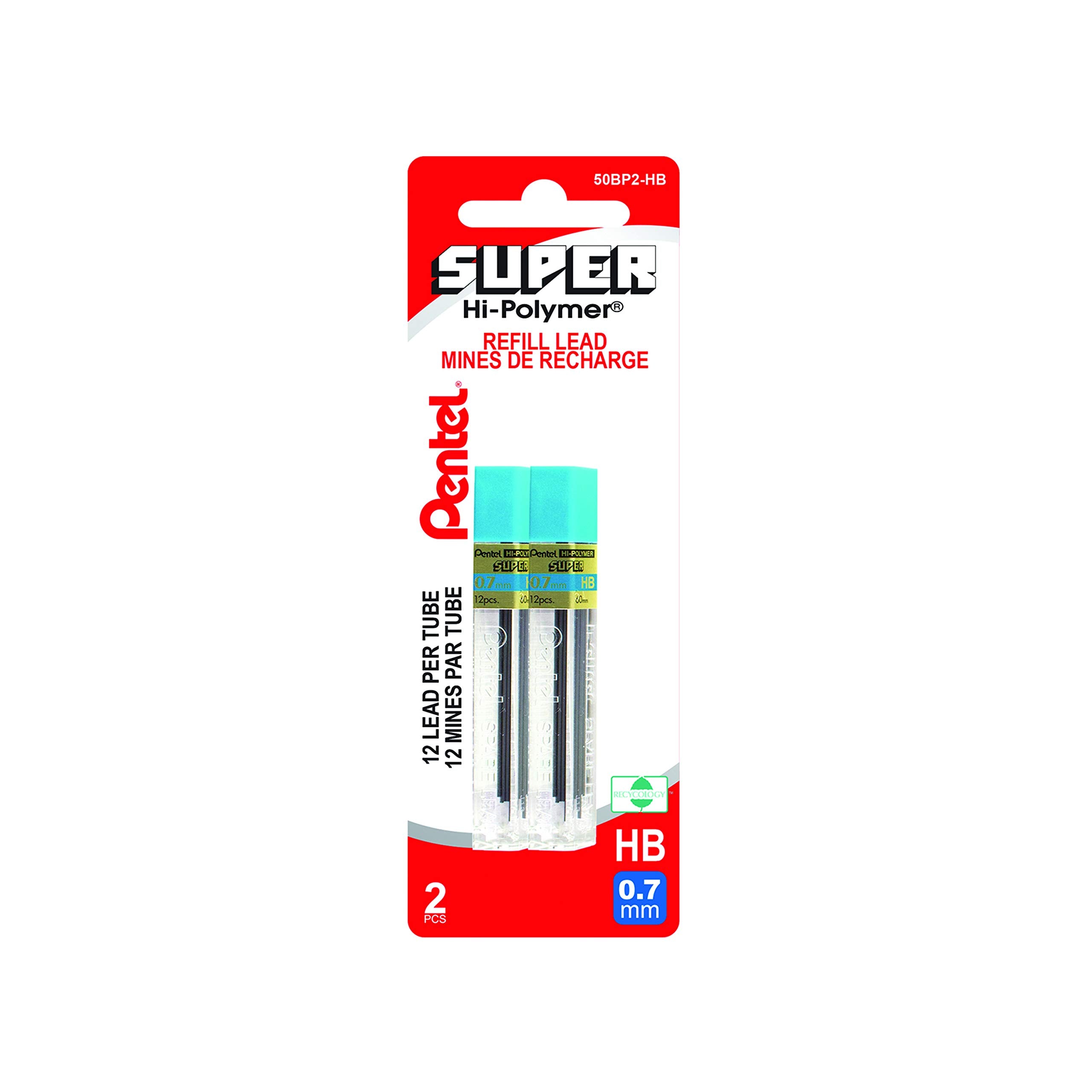 Pentel Super Hi-Polymer Lead Refills For Mechanical Pencils, 12 Leads Per Tube, Hb Grade, 0.7Mm, 2Pc Pack