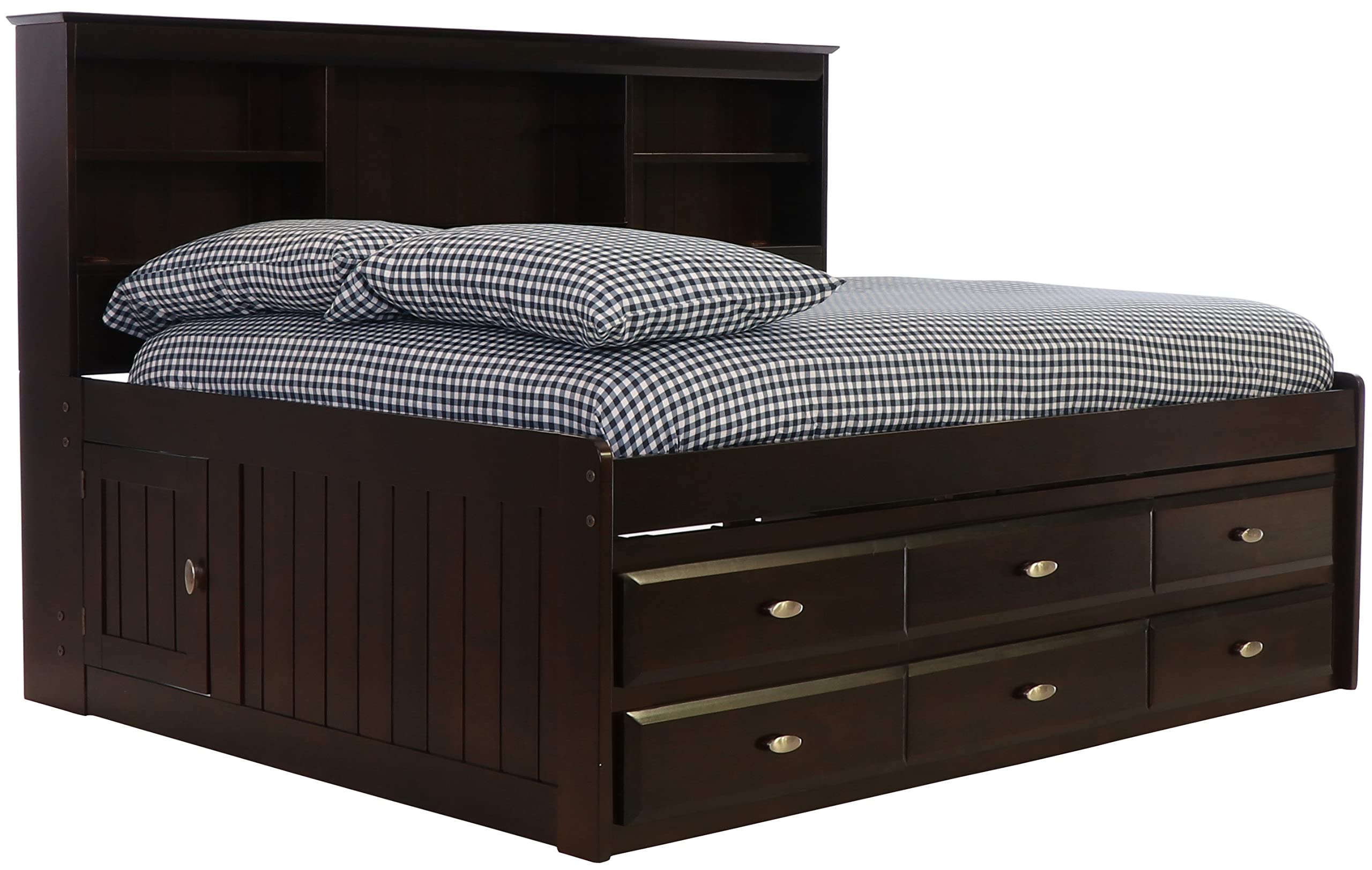 OS Home and Office Furniture Model 82923K6-22, Solid Pine Full Daybed with 6 Drawers in Dark Espresso