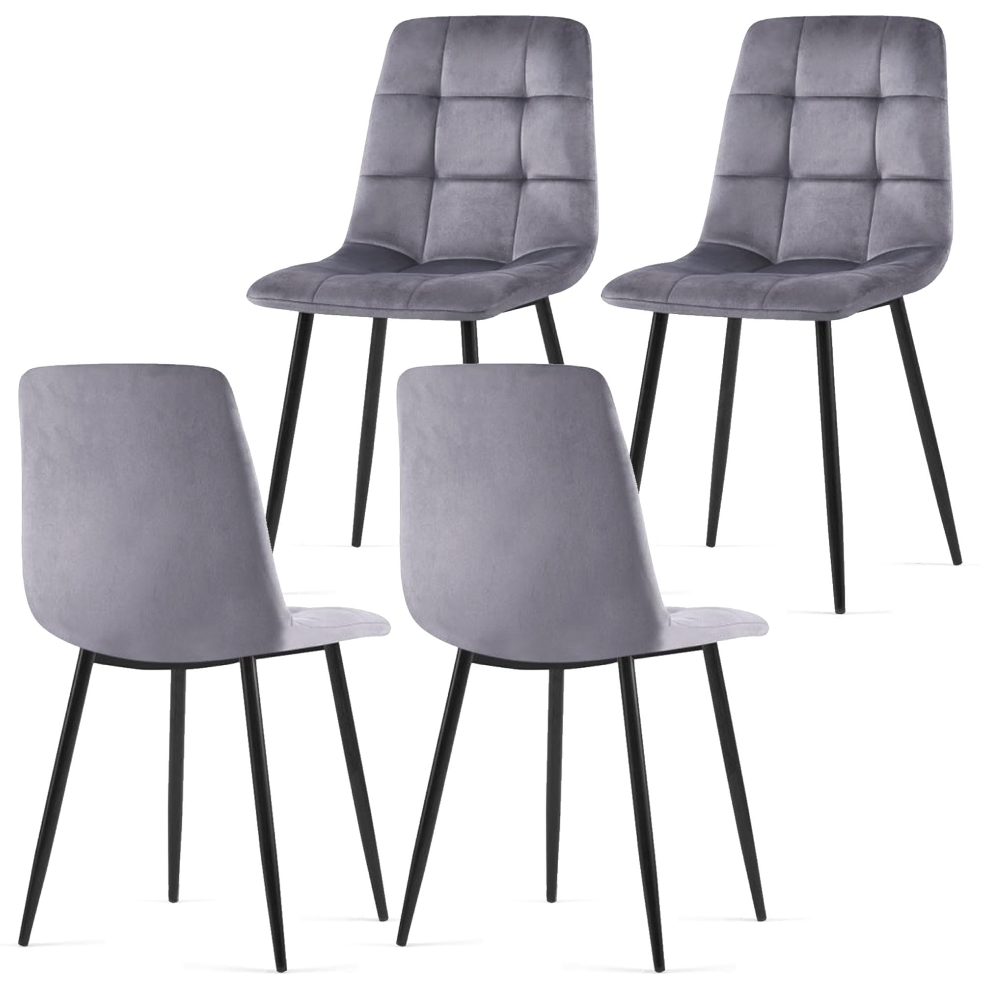 Nordicana Grey Velvet Dinner Chairs Set Of 4, Modern Armless Dining Side Chairs With Metal Legs For Kitchen Living Room Vanity