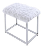 Acme Adao Vanity Mirror & Stool in Faux Fur Mirror White & Chrome Finish