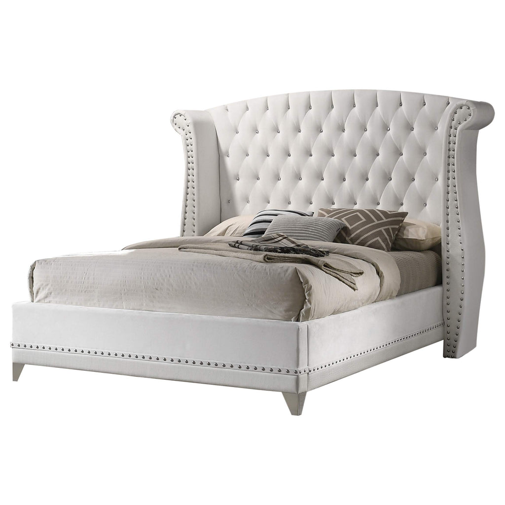 Coaster Home Furnishings Barzini Modern Classic Velvet Upholstered California King Size Wingback Bed Frame Platform Bed 63-inch Headboard White 300843KW