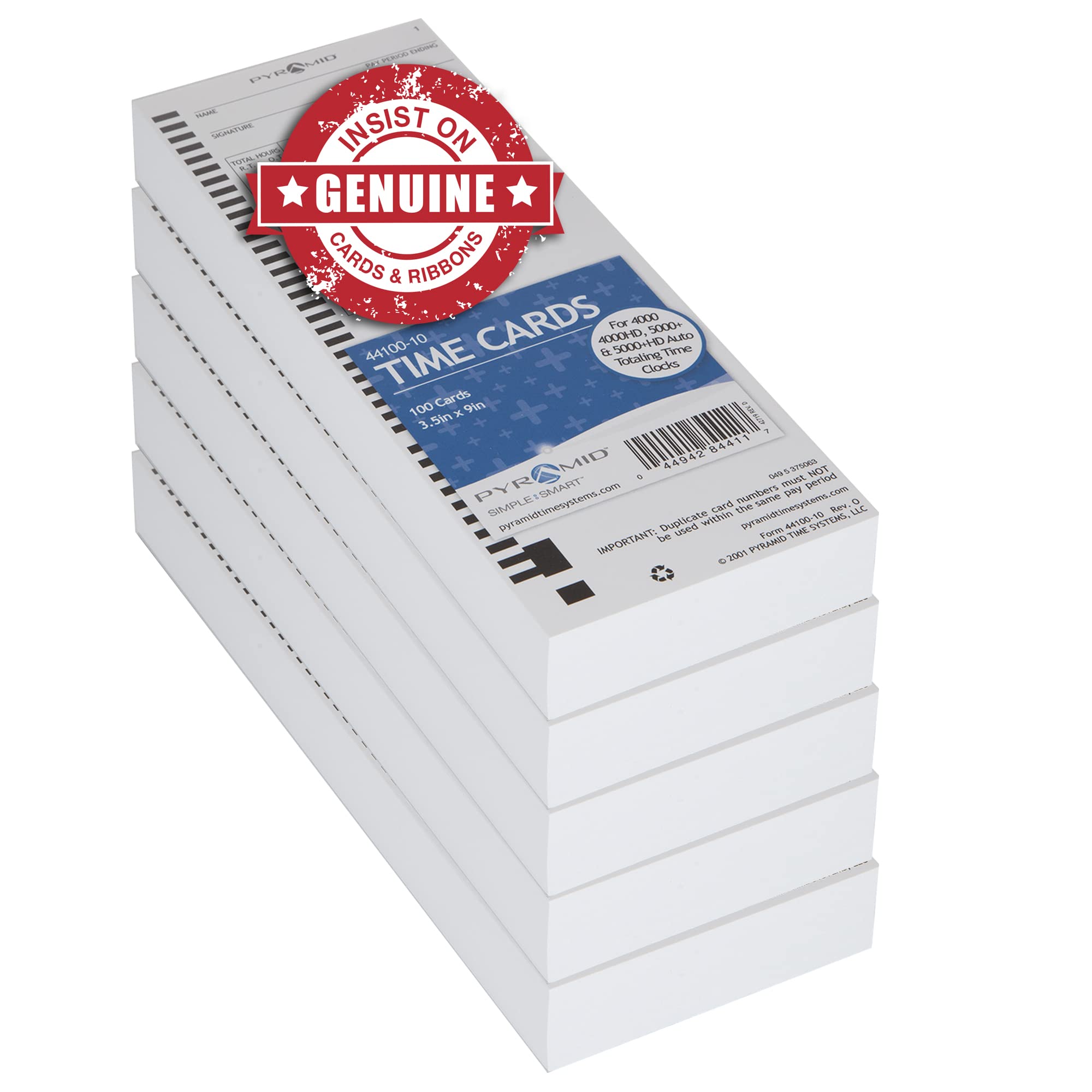 Pyramid Time Systems, 44100-10Pk5, 500 Count Genuine And Authentic Time Cards For 4000, 4000Pro, 4000Prok And 5000 Series Time C