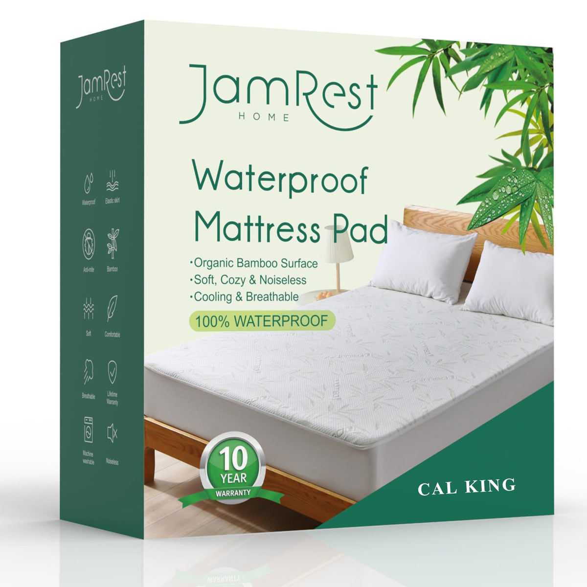 Jamrest Waterproof Mattress Protector California King Size, Viscose Cooling Breathable Mattress Cover, Fitted Deep Pocket Mattre