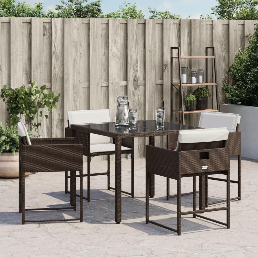 vidaXL Patio Chairs with Cushions - 4 Pcs Brown Poly Rattan Outdoor/Garden Furniture with Foldable Flap Backrest, Cushions and Washable Covers