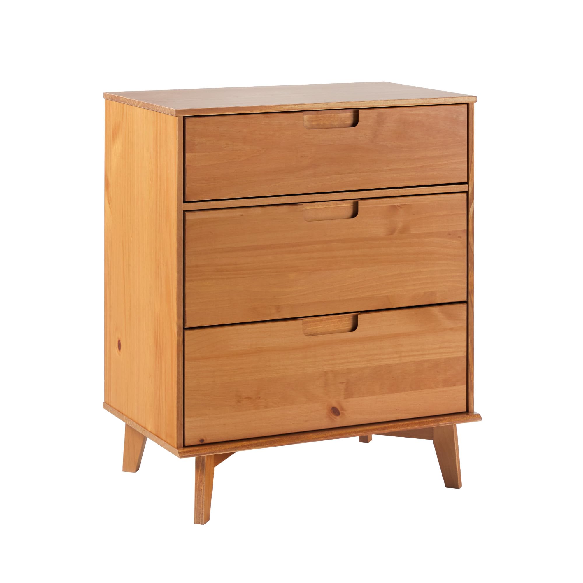 Walker Edison Sloane 3-Drawer Groove Handle Solid Pine Wood Dresser, 36 Inch, Caramel