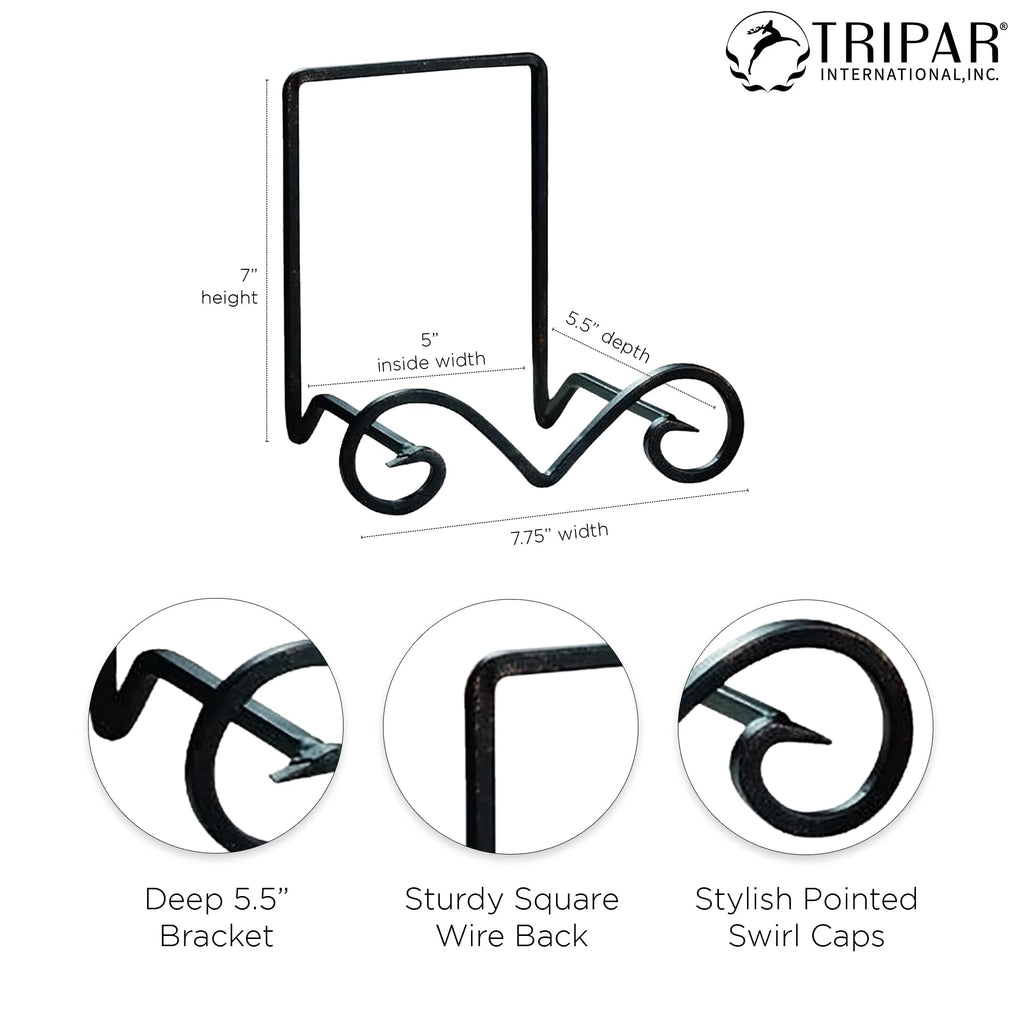 Tripar Small Black Metal Scroll Display Rack Easel For Bowls, Platters, Cookbooks, Plates, And Artwork