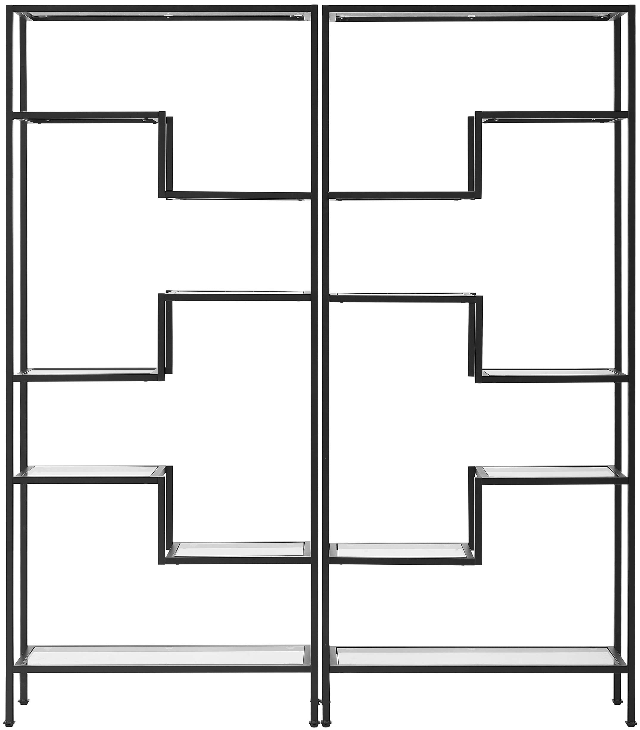 Crosley Furniture Sloane 2-Piece Bookshelf Set With Glass Shelves, Bookcase Storage, Matte Black