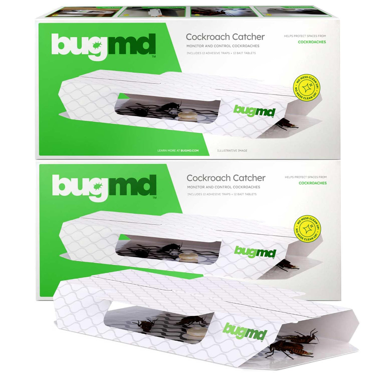 Bugmd Cockroach Catcher (2 Pack, 24 Traps) - Indoor Cockroach Killer & Roach Trap, Sticky Trap For Insect, Glue Traps Pest Defen