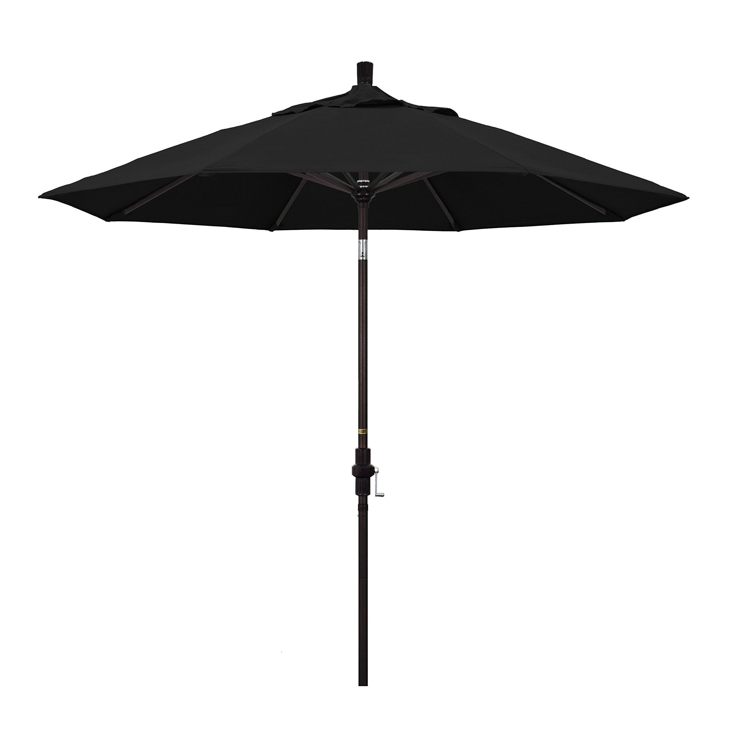 California Umbrella 9' Round Aluminum Market Umbrella, Crank Lift, Collar Tilt, Bronze Pole, Sunbrella Black
