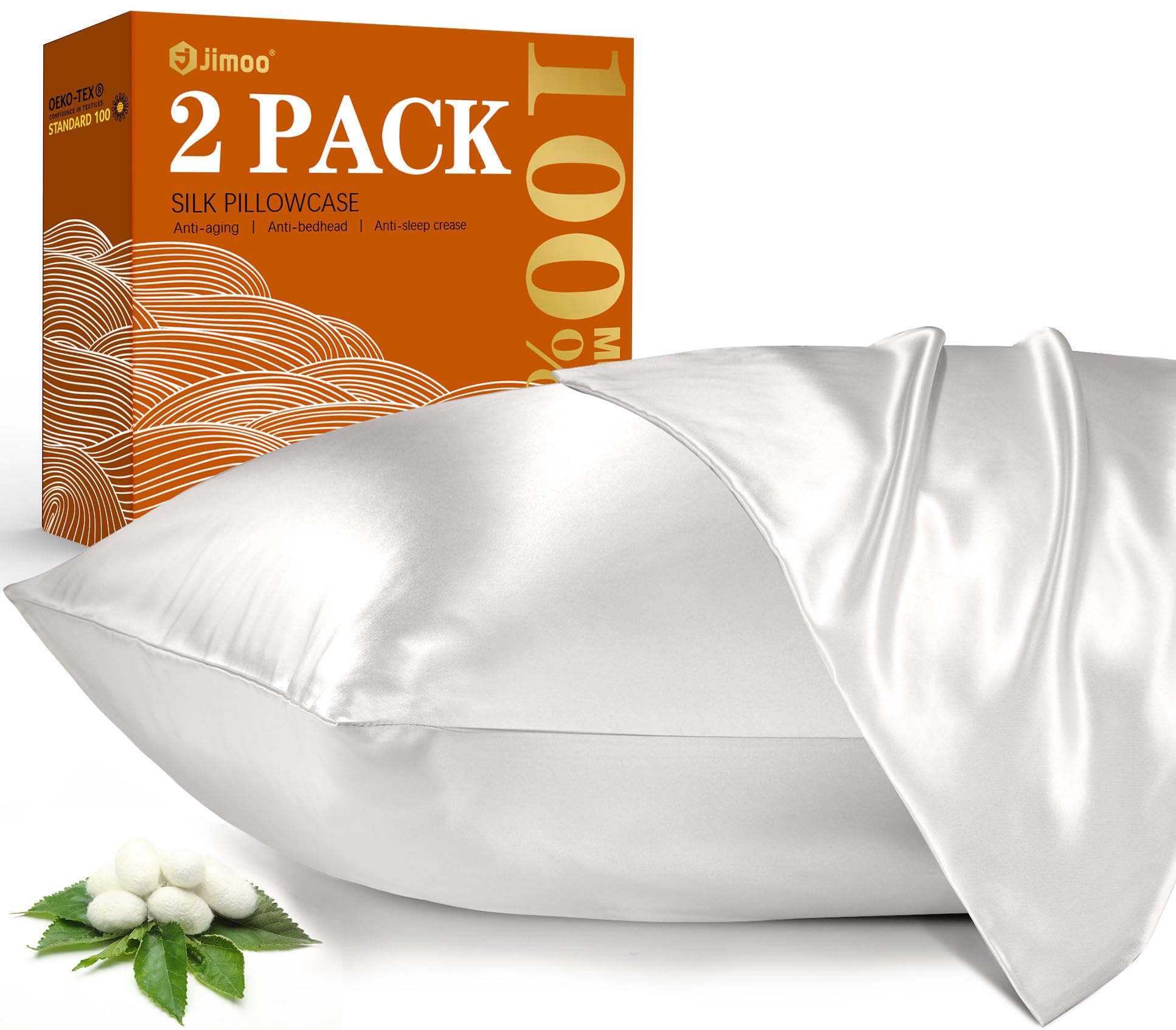 2 Pack 100% Mulberry Silk Pillowcase For Hair And Skin, 22 Momme Natural Silk Pillow Cases Set Of 2 With Zipper, Silk Pillow Cov