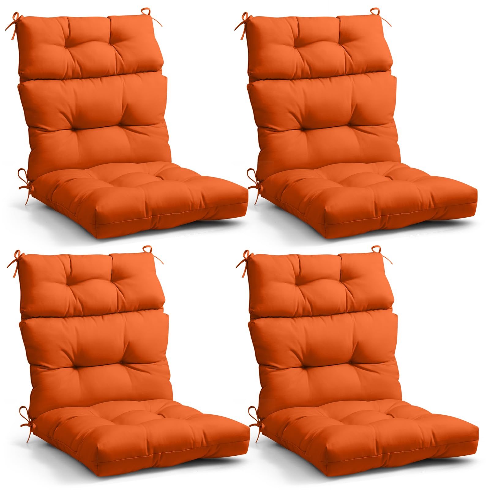Eagle Peak Tufted Outdoor/Indoor High Back Patio Chair Cushions, Set Of 4, 46' X 22', Burnt Orange