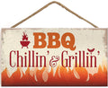 TOMATO FANQIE BBQ Chillin & Grillin Barbecue Outdoor Garden Plaque Kitchen Bar Shed Sign Gift for Dad 10x5 inch (US-G061)