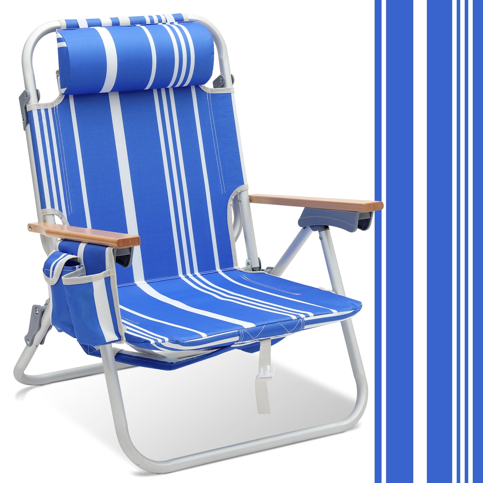 Sekey Aluminum Beach Chair for Adults with 5-Position Classic Lay Flat, Lightweight Folding Backpack Beach Chair with 2 Cooler B