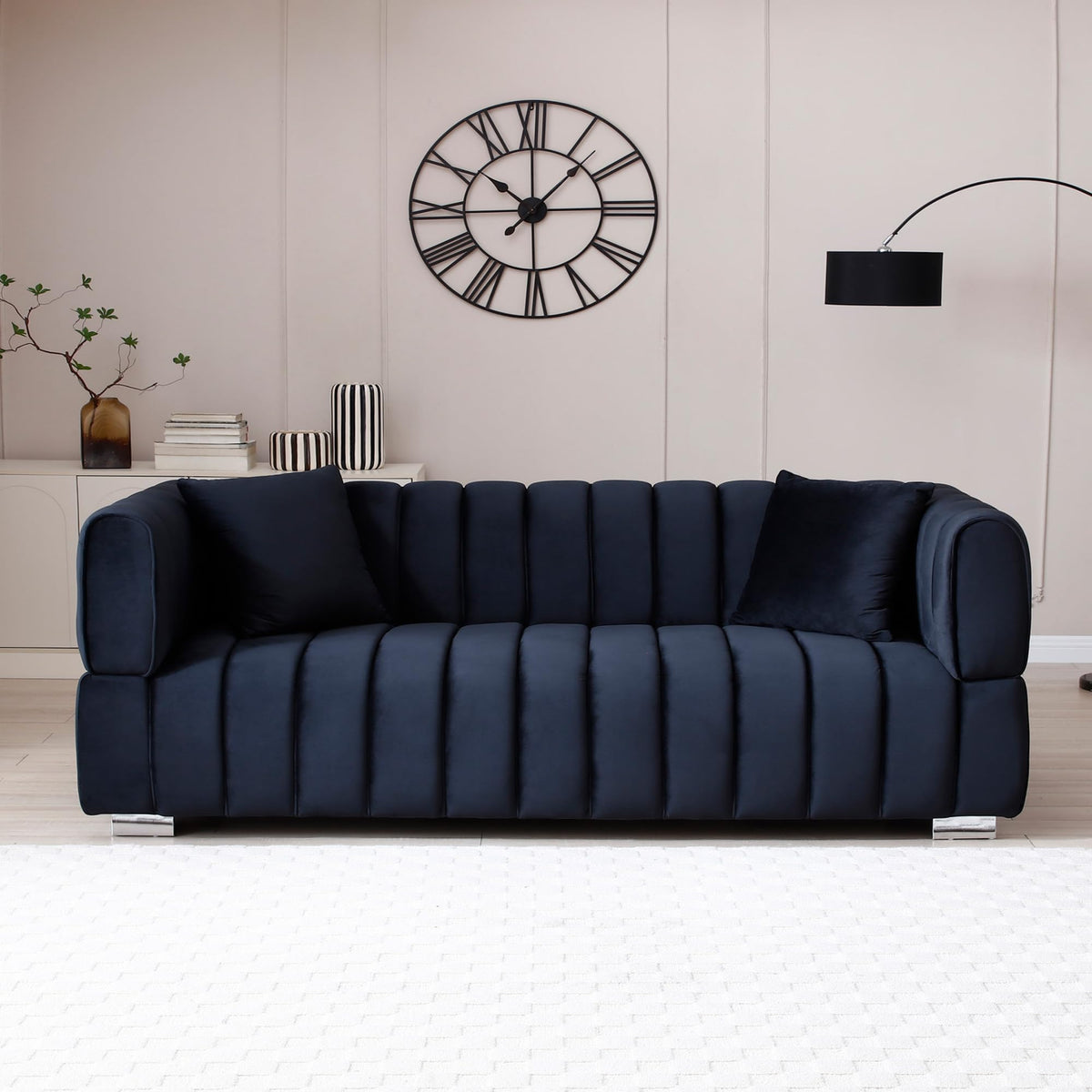 Woodpeckers Furniture And Mattress Luxurious Luna Velvet Sofa (Black)