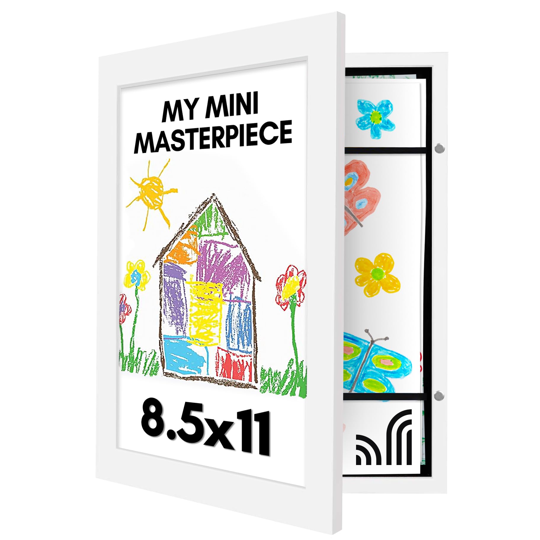 Americanflat 10x12.5 Kids Art Frame - Front Loading Picture Frame Holds 100 Artworks - Use as 8.5x11 Frame with Mat - My Mini Ma